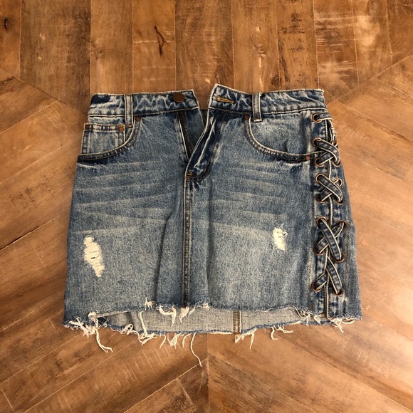 Jean Skirt with Braid Details - Picture 1 of 3